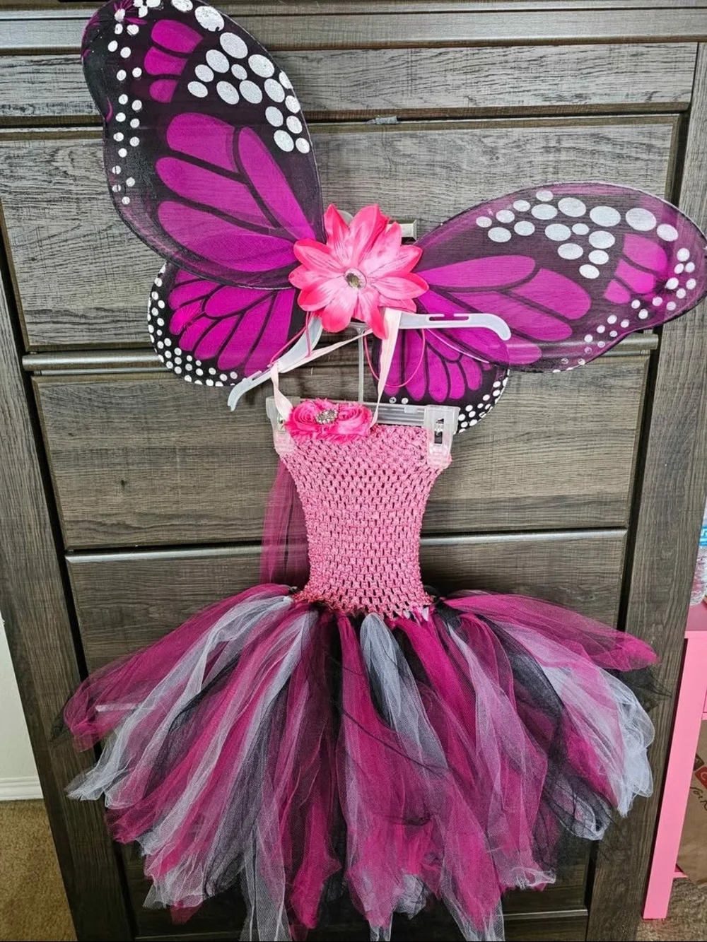 Pink Butterfly Tutu Costume Dress with Wings - Kids
